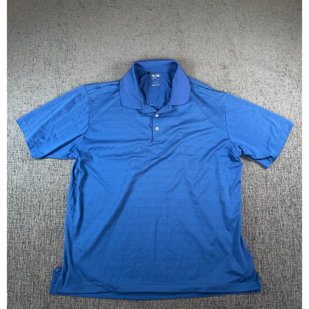 Adidas Golf Mens Climalite Blue Horizontal Stripe Short Sleeve Polo Shirt L